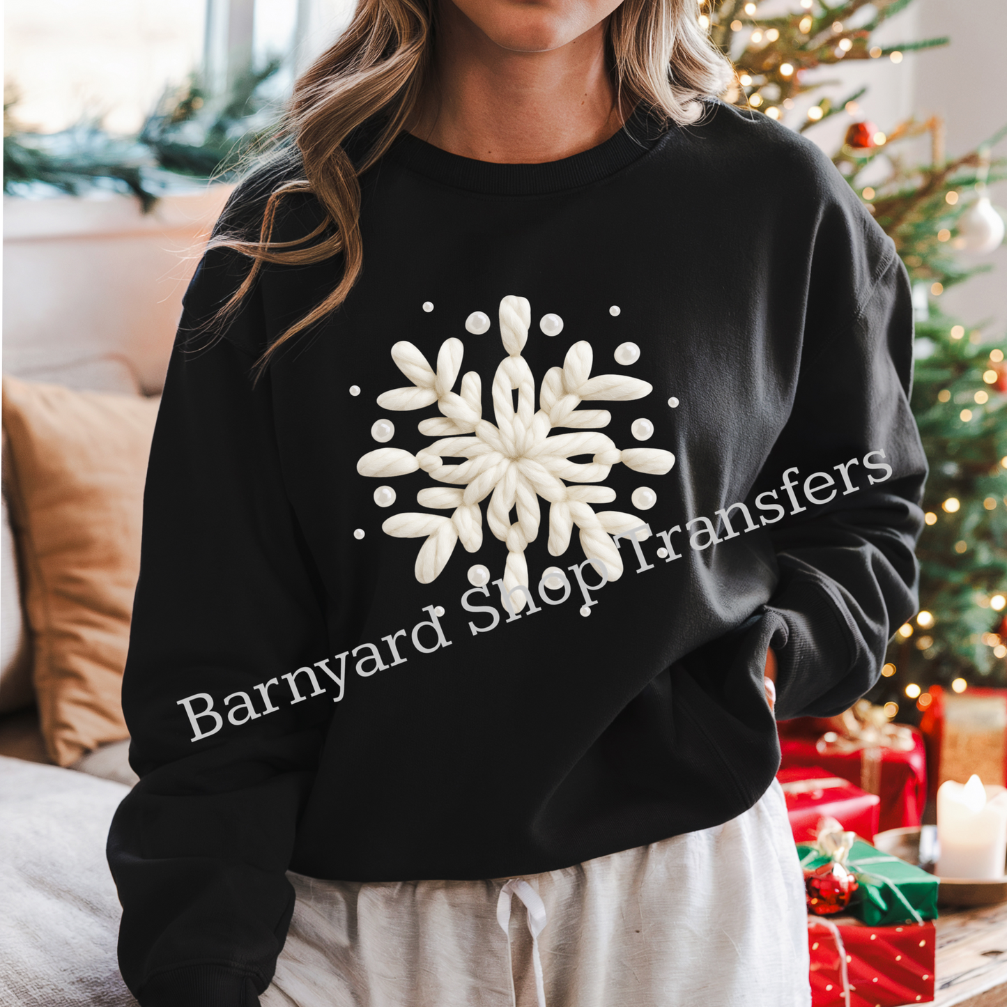 Faux Crochet Snowflake, Christmas Dtf Transfer, SHIRT NOT INCLUDED*