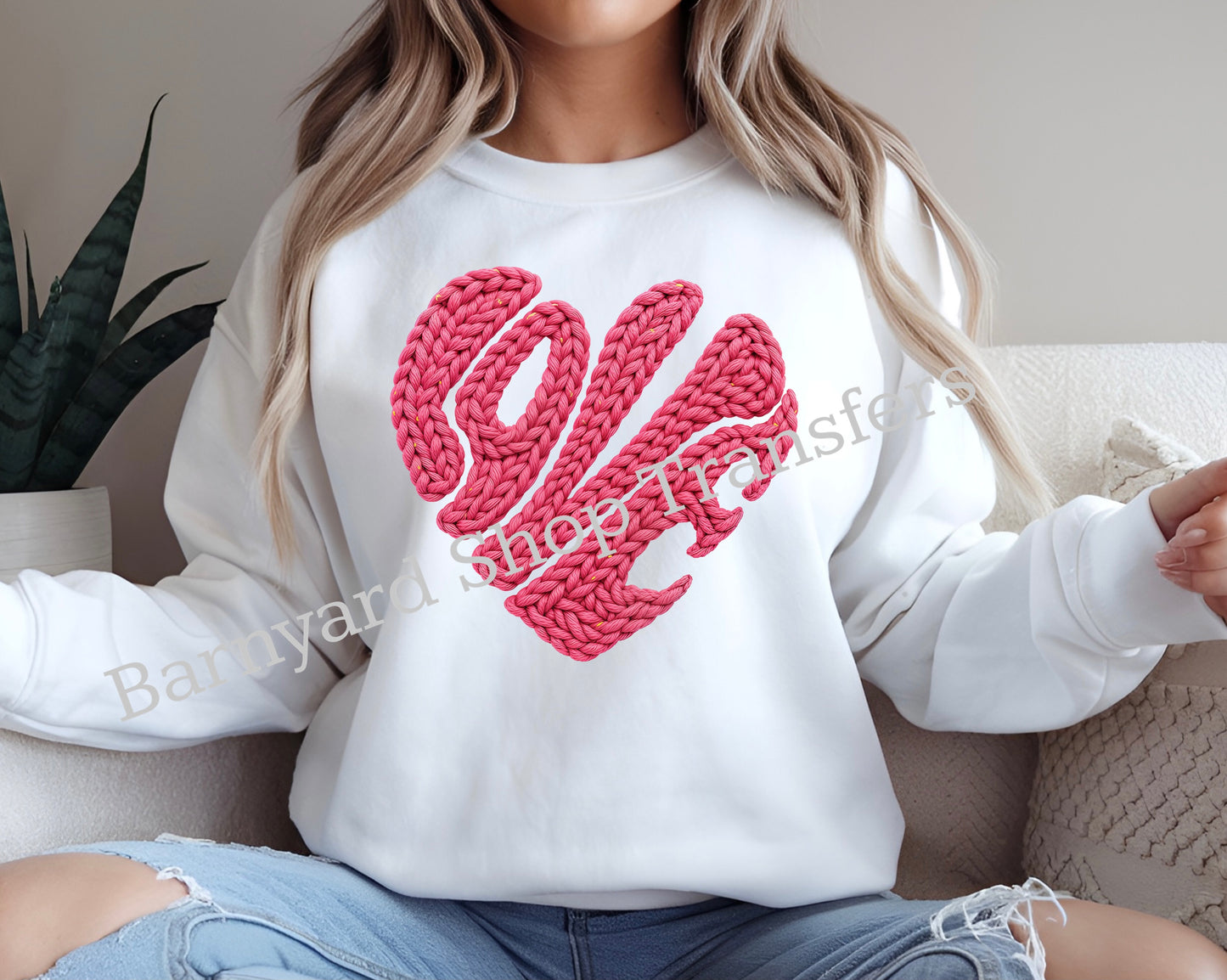 Heart Faux Yarn Valentines Dtf Transfer only