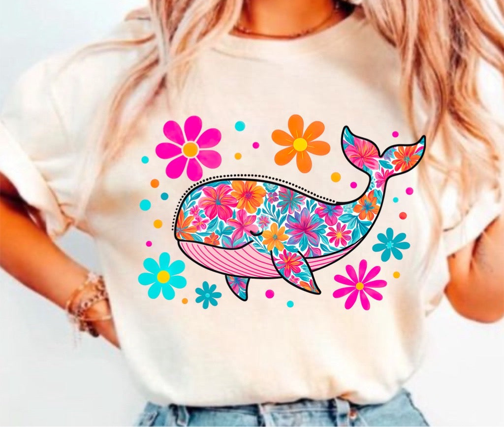 Preppy Floral Summer Whale, DTF Transfer