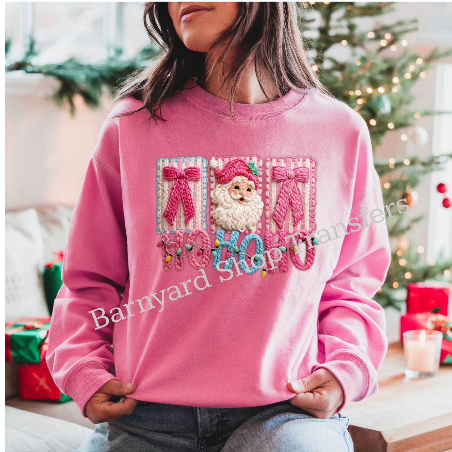 Ho Ho Ho Faux Yarn,Christmas Dtf Transfer, SHIRT NOT INCLUDED*