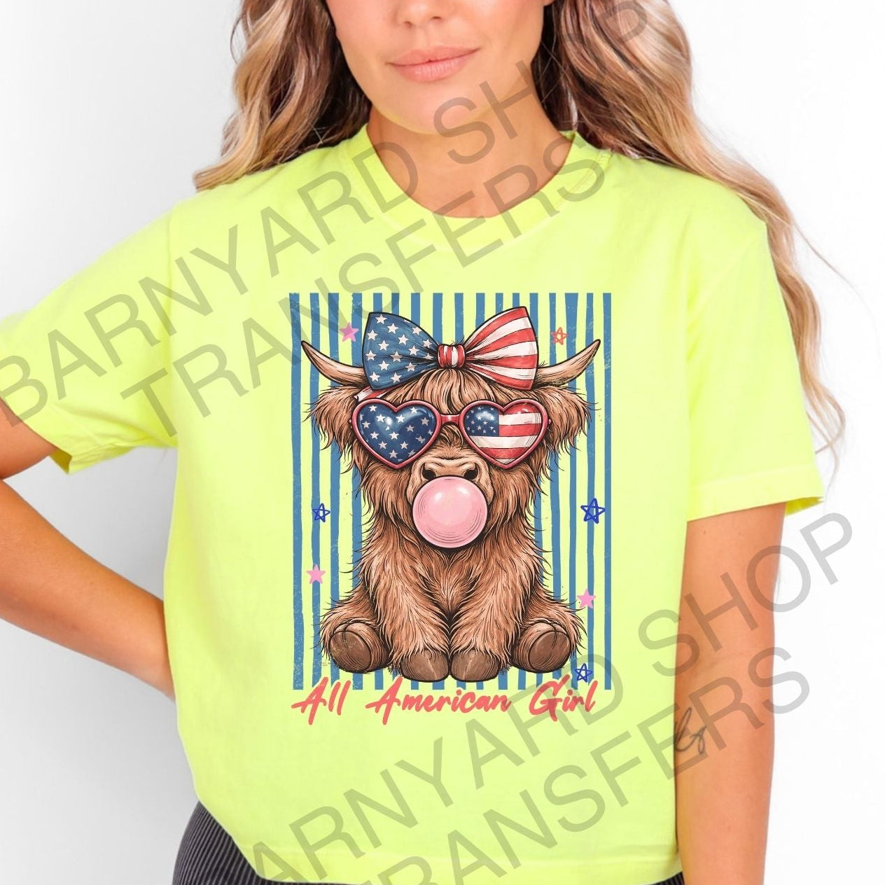 Patriotic Highland Cow, DTF Heat Transfer