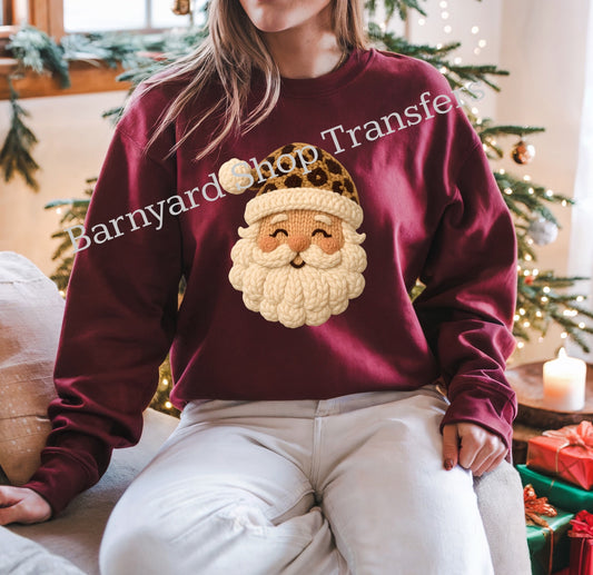Cheetah Faux Yarn Santa,Christmas Dtf Transfer, SHIRT NOT INCLUDED*