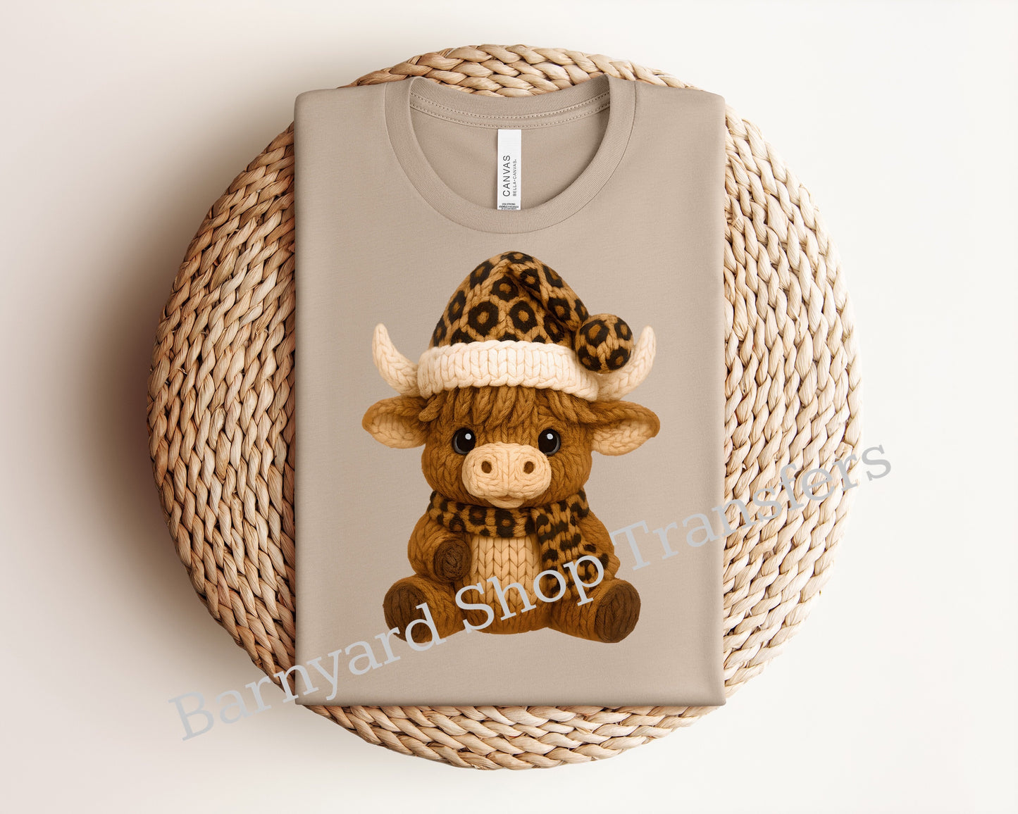 Cheetah Faux Yarn Highland Cow,Christmas Dtf Transfer, SHIRT NOT INCLUDED*