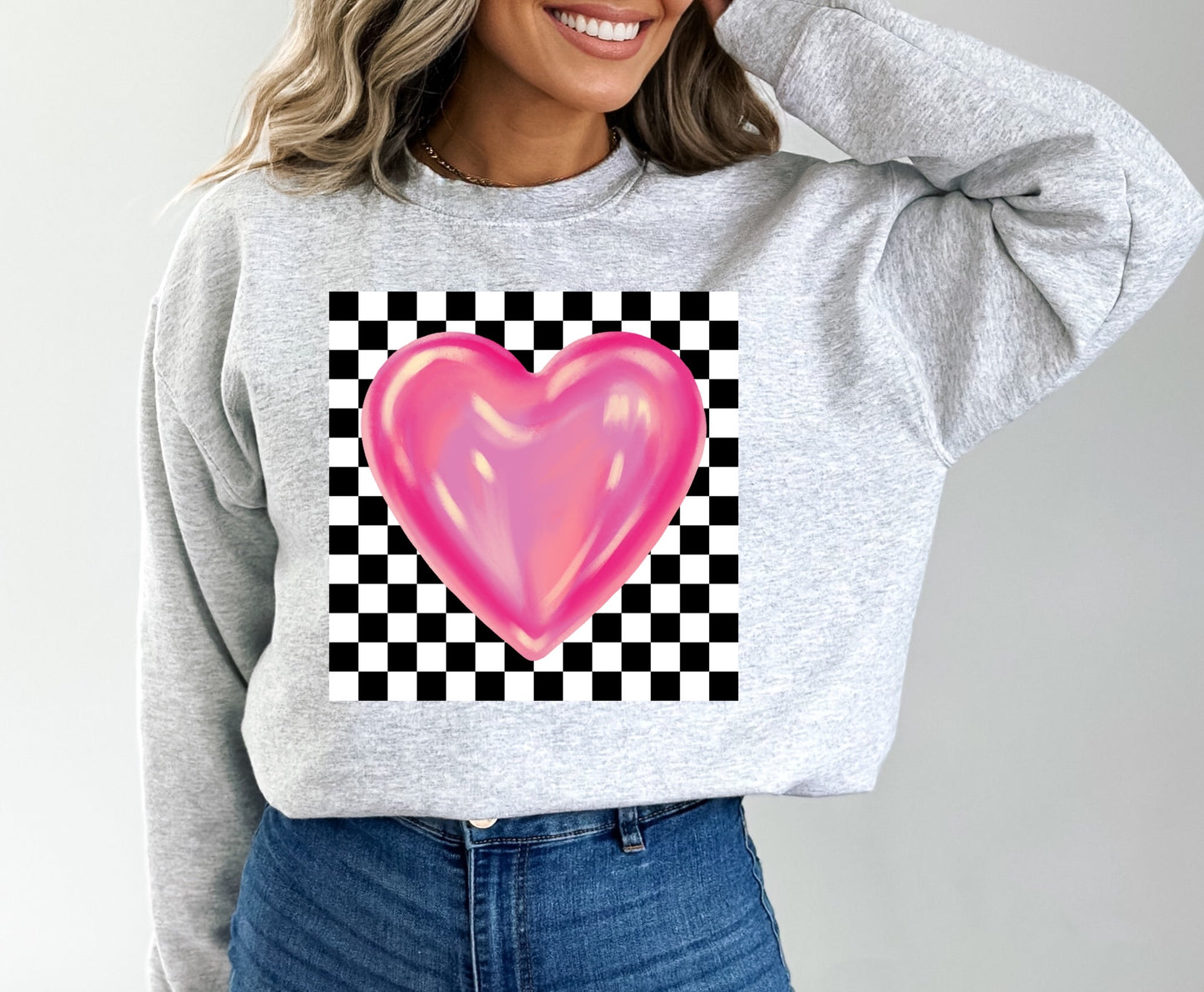 Checkered Pink Valentines Heart Dtf Transfer only