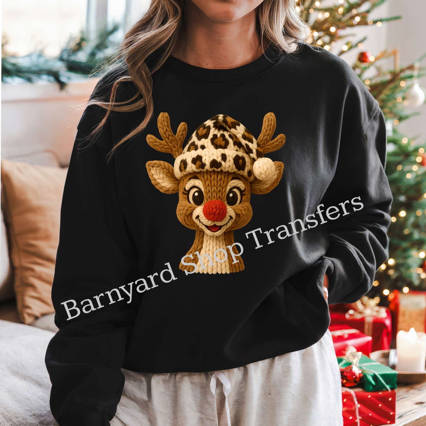 Cheetah Faux Yarn Rudolph, Christmas Dtf Transfer, SHIRT NOT INCLUDED*