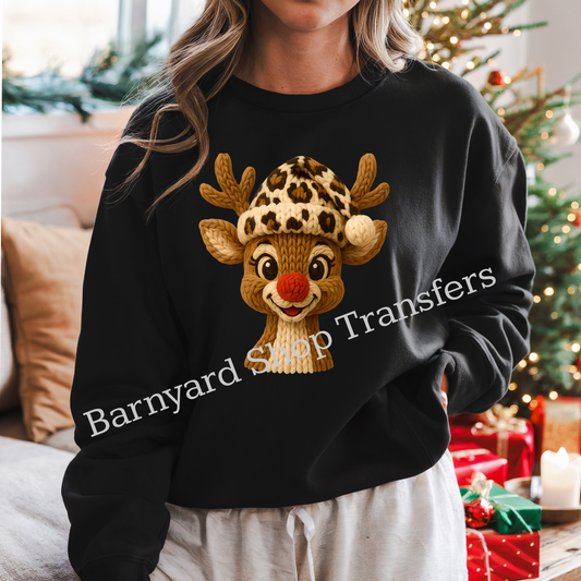 Cheetah Faux Yarn Rudolph, Christmas Dtf Transfer, SHIRT NOT INCLUDED*