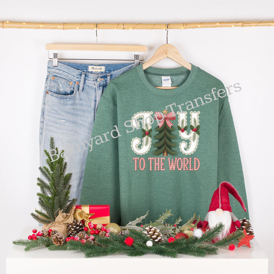 Lace Vintage Joy To the World ,Christmas Dtf Transfer, SHIRT NOT INCLUDED*
