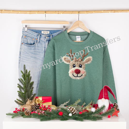 Patchwork Yarn Reindeer,Christmas Dtf Transfer, SHIRT NOT INCLUDED*