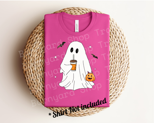Halloween Ghost Coffee Pumpkin DTF Print, *SHIRT NOT INCLUDED*