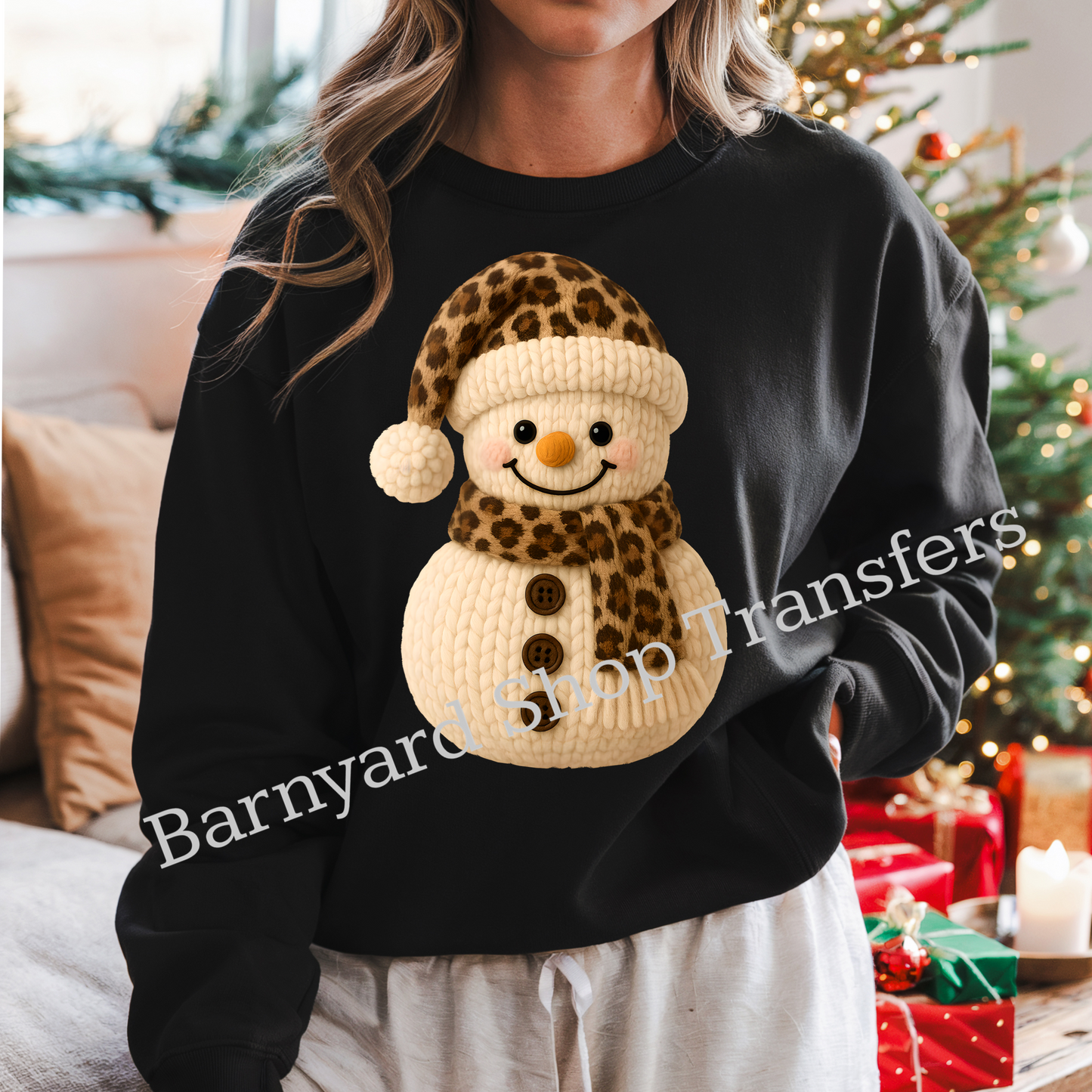 Cheetah Faux Yarn Snowman, Christmas Dtf Transfer, SHIRT NOT INCLUDED*