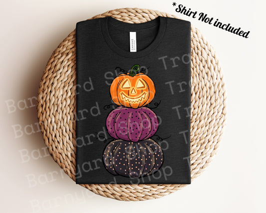 Halloween Triple Pumpkins DTF Transfer SHIRT NOT INCLUDE