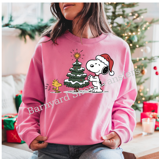 Beagle Dog and Tree, Christmas Dtf Transfer, SHIRT NOT INCLUDED*