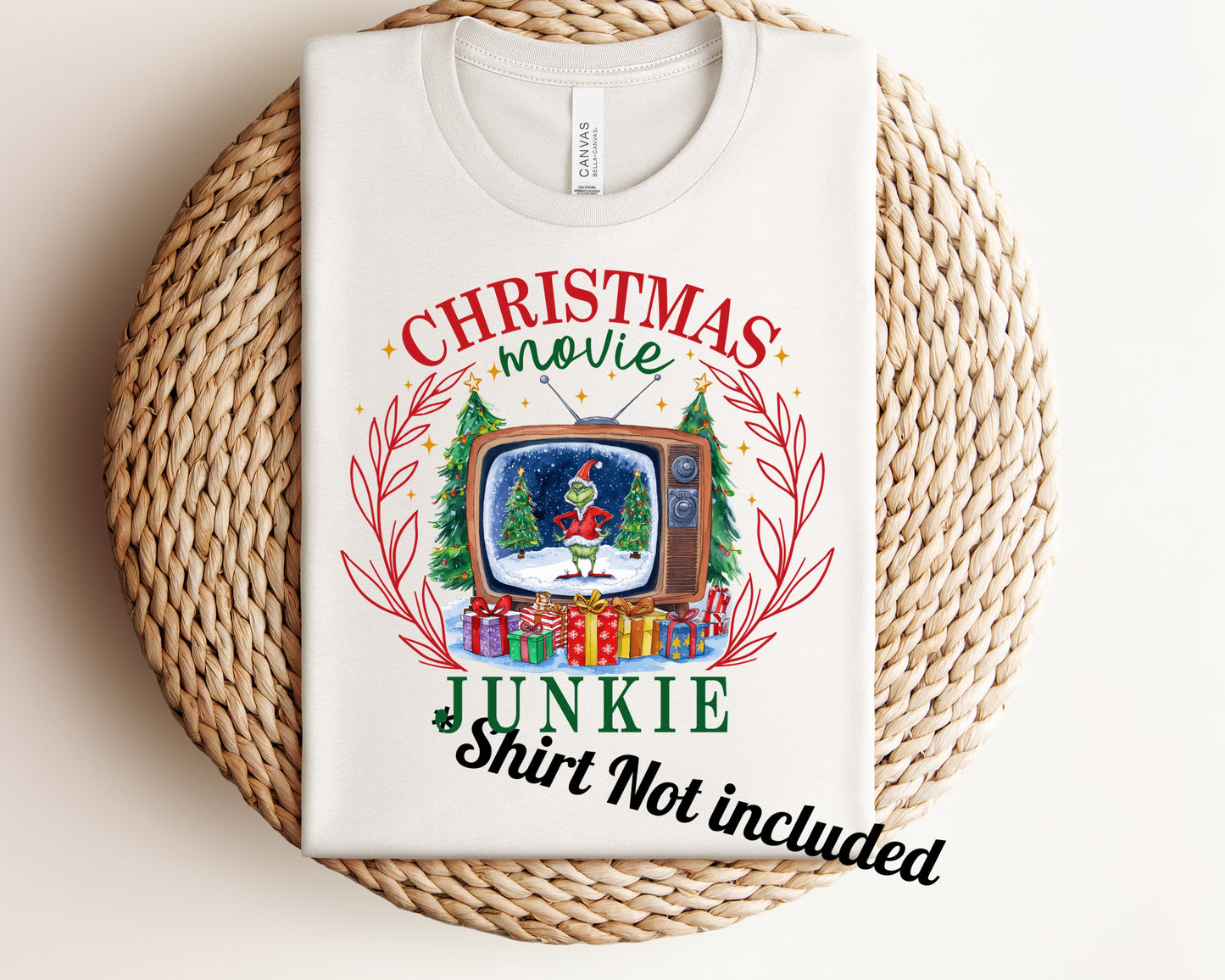 Dtf Transfer “Christmas  Movie Junkie”SHIRT NOT INCLUDED*