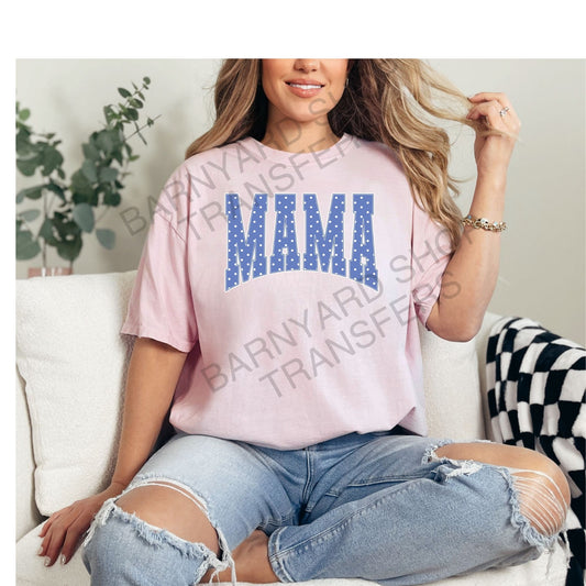 Mama Blue Polka Dot, DTF Heat Transfer