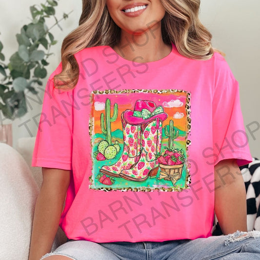 Strawberry Western Cowgirl, DTF Heat Transfer