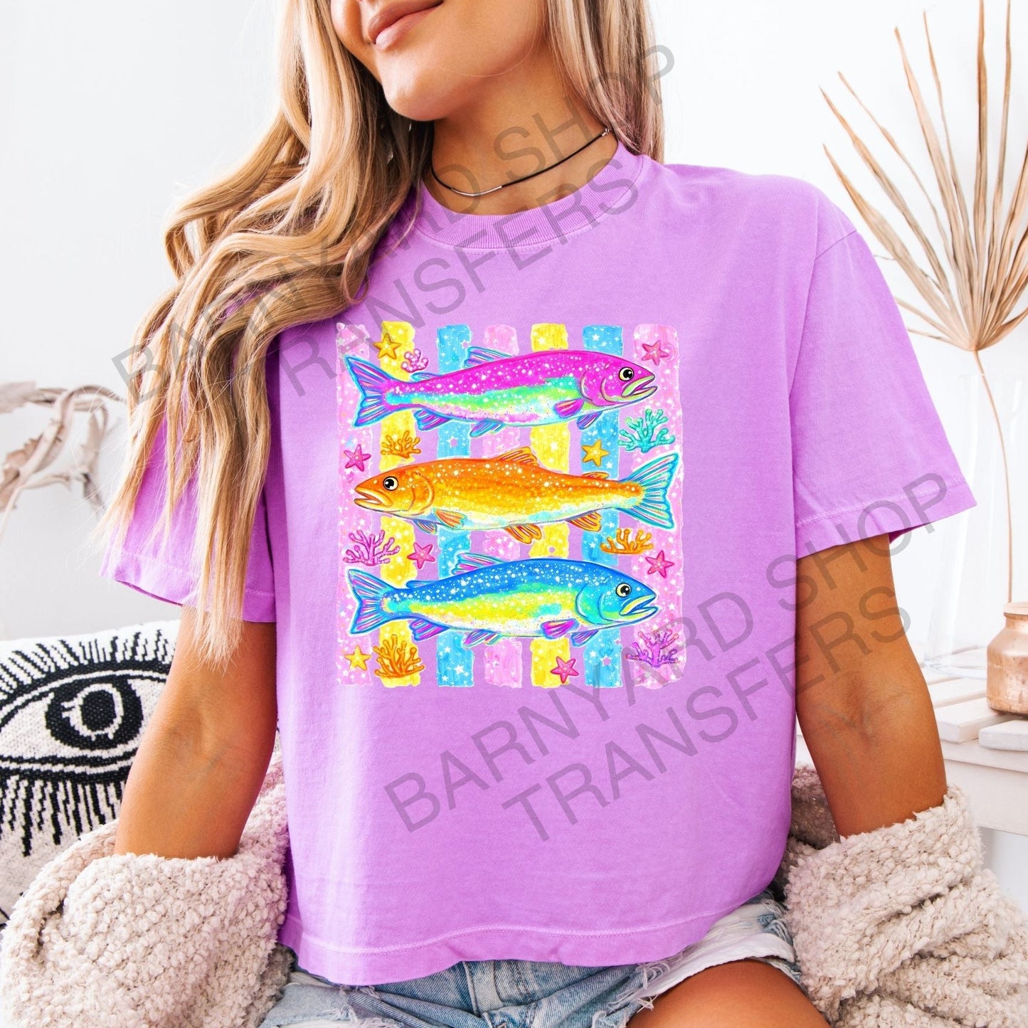 Three fish, Preppy Fish,Colorful fish, DTF Heat Transfer